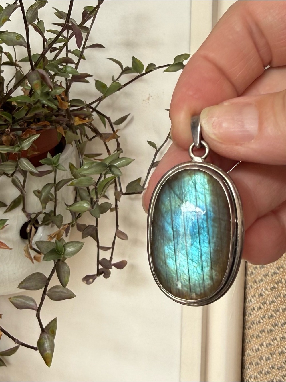 Blue Labradorite and Silver Pendant